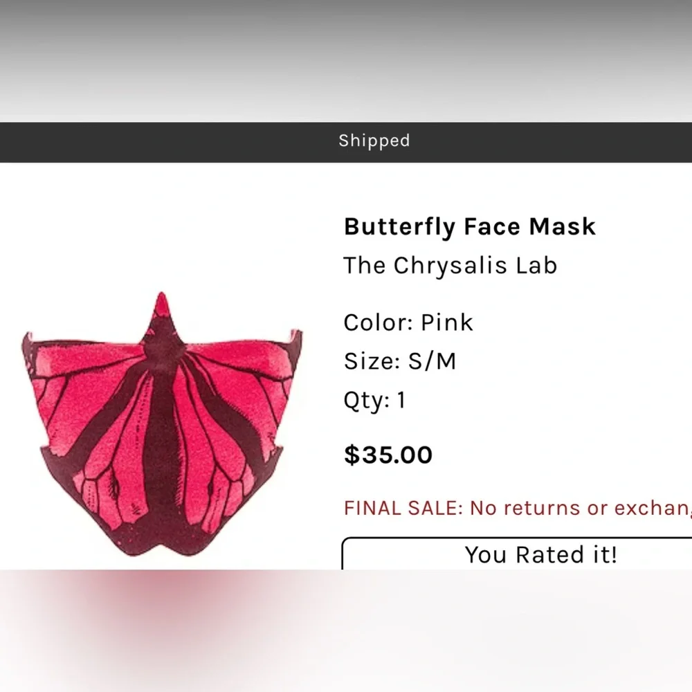 Butterfly Face Mask The Chrysalis Lab Color: Pink Size: S/M